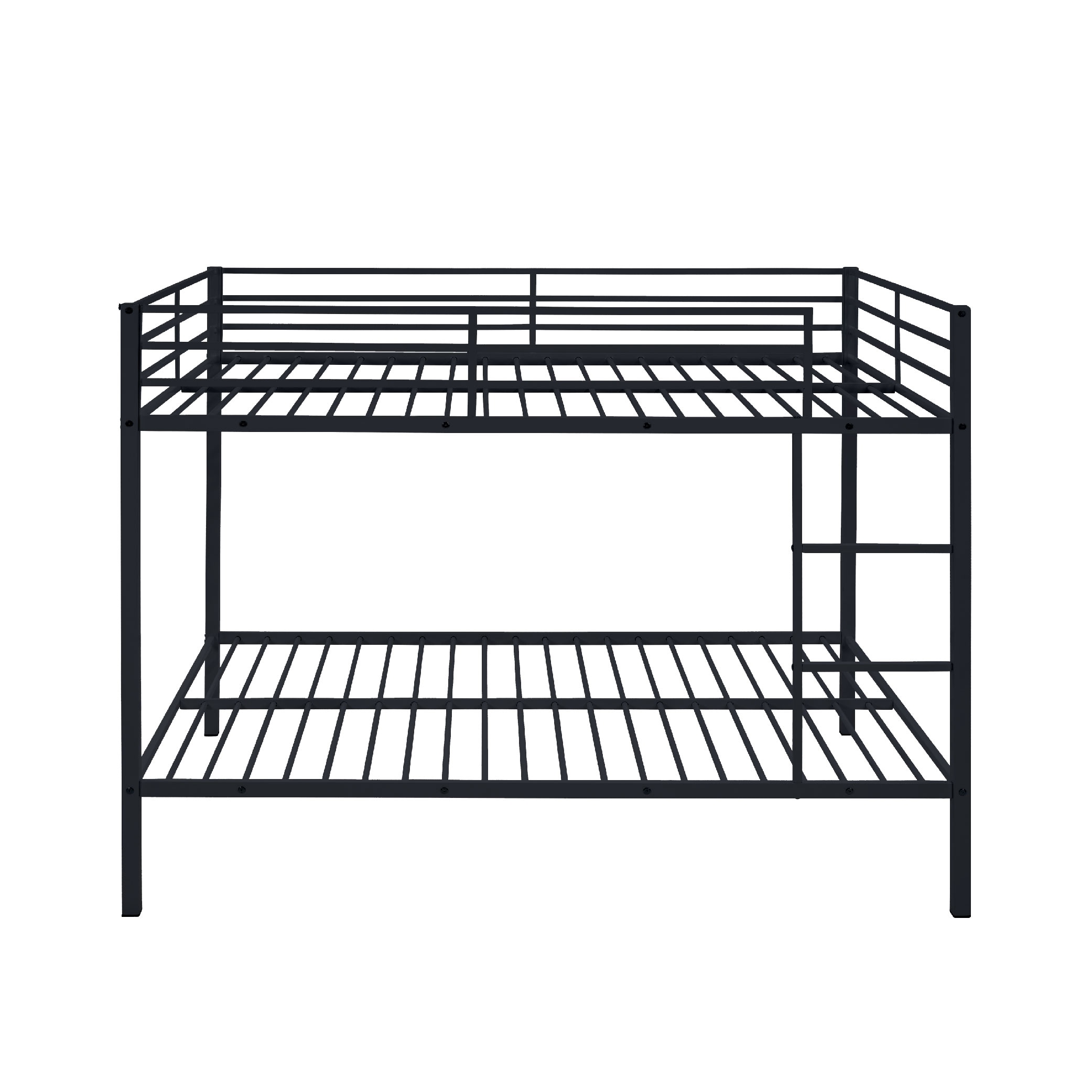 Full Over Full Bunk Bed, Heavy Duty Metal Bunk Bed Frame With Built-in Ladder And Safety Guard Rail, Low Metal Bunk Bed Frame For Kids, No Boxspring Required, For Small Spaces, Black_voghion.com
